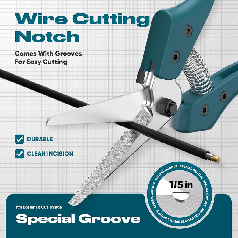 GARTOL 8" Scissors All Purpose Heavy Duty, Ultra sharp Tin Snips with Cable Notch, Finely Serrated Angled-Blades - Industrial Scissors for Carpet, Cardboard, Sheet Metal, Leather, Insulation, Wires - Image 3